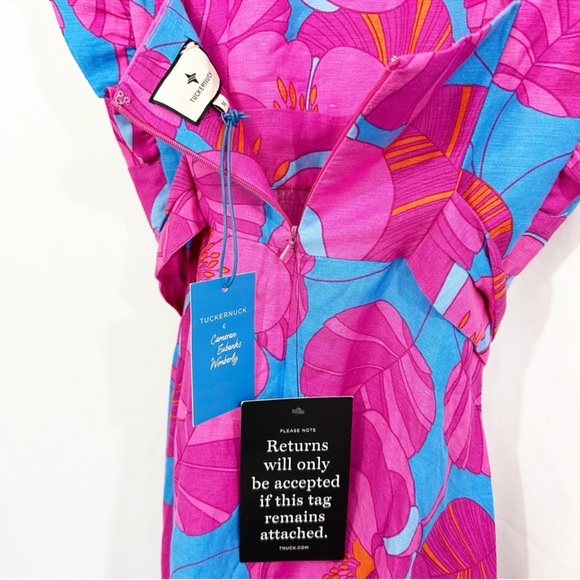 NWT Tuckernuck Wimberly Wild Azalea Edisto Linen Floral Ruffle Dress - Picture 12 of 16